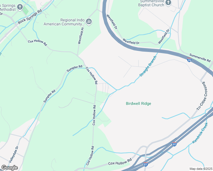 map of restaurants, bars, coffee shops, grocery stores, and more near 580 Cox Hollow Road in Kingsport