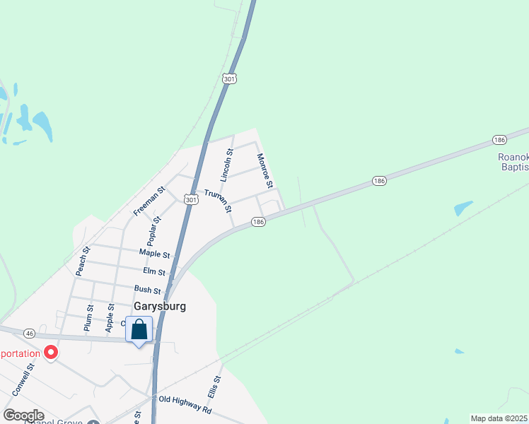 map of restaurants, bars, coffee shops, grocery stores, and more near North Carolina 186 in Garysburg