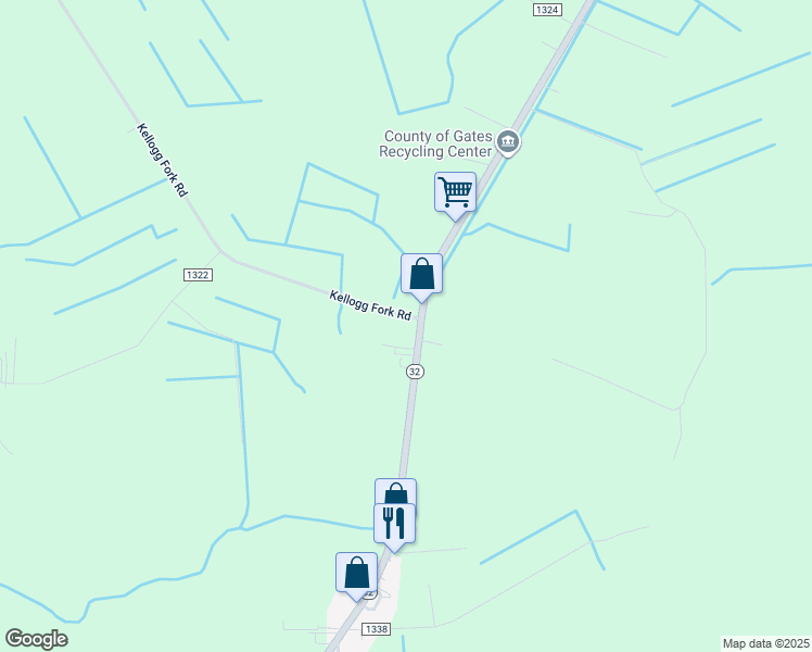 map of restaurants, bars, coffee shops, grocery stores, and more near 224 North Carolina 32 in Corapeake