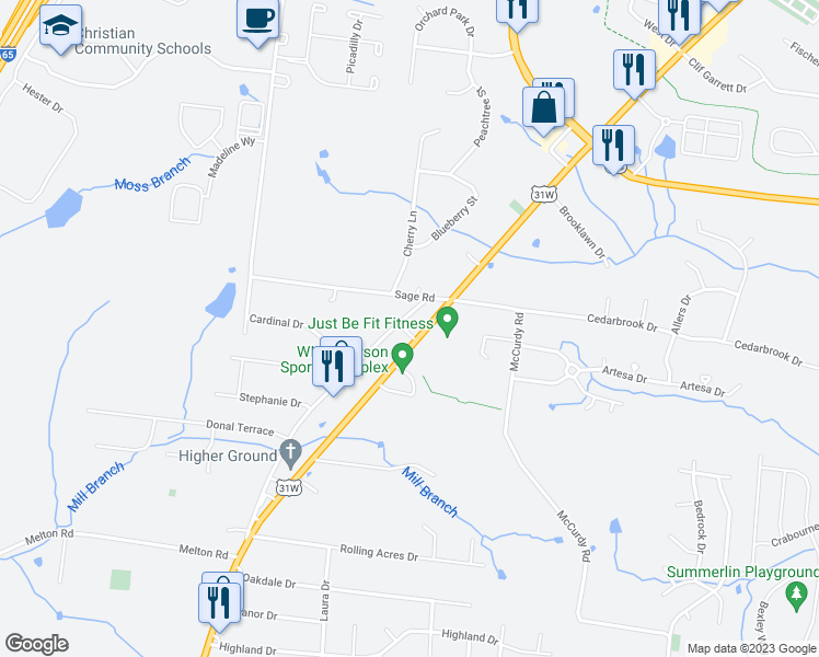 map of restaurants, bars, coffee shops, grocery stores, and more near 2779 U.S. 31W in White House