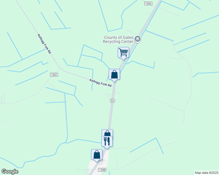 map of restaurants, bars, coffee shops, grocery stores, and more near 224 North Carolina 32 in Corapeake