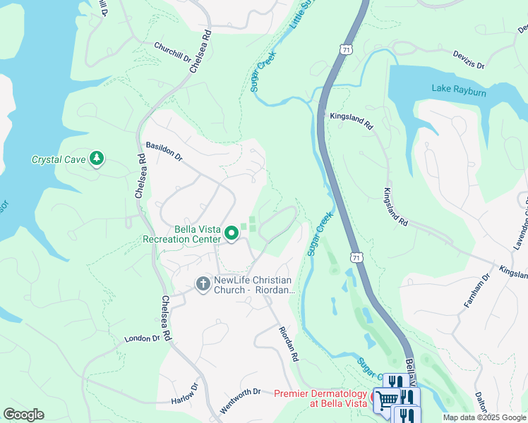 map of restaurants, bars, coffee shops, grocery stores, and more near 52 Watkins Way in Bella Vista