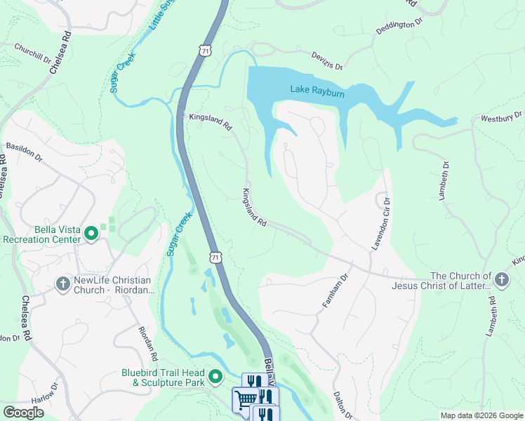 map of restaurants, bars, coffee shops, grocery stores, and more near 11 North Cerney Lane in Bella Vista