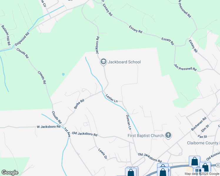 map of restaurants, bars, coffee shops, grocery stores, and more near 605 Jackboro Road in New Tazewell