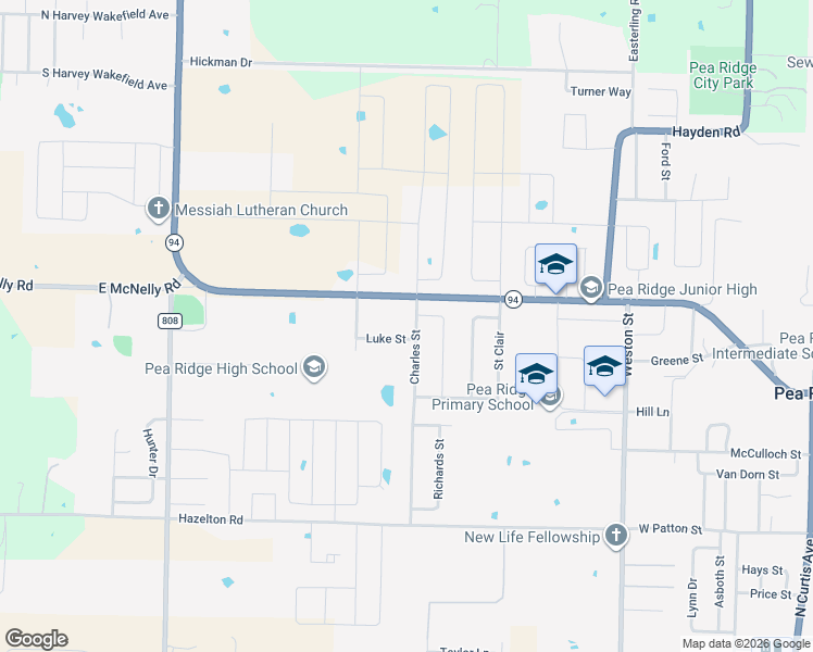 map of restaurants, bars, coffee shops, grocery stores, and more near 1595 Charles Street in Pea Ridge
