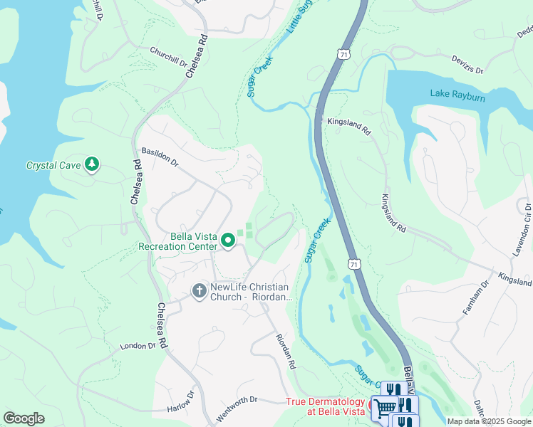 map of restaurants, bars, coffee shops, grocery stores, and more near 52 Watkins Way in Bella Vista