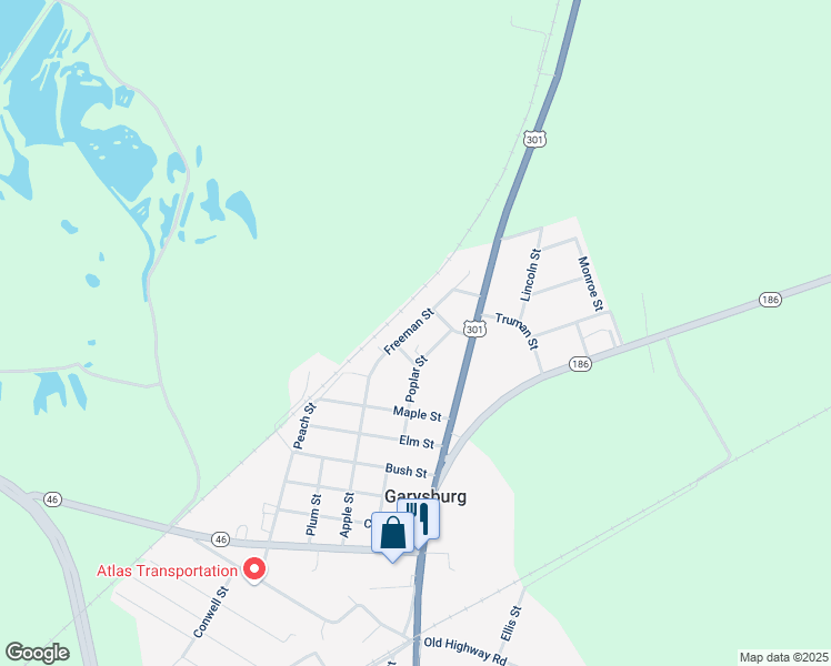 map of restaurants, bars, coffee shops, grocery stores, and more near 104 Freeman Street in Garysburg
