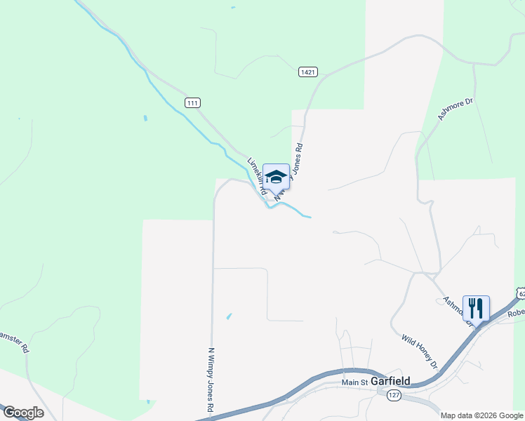 map of restaurants, bars, coffee shops, grocery stores, and more near 15360 North Wimpy Jones Road in Garfield