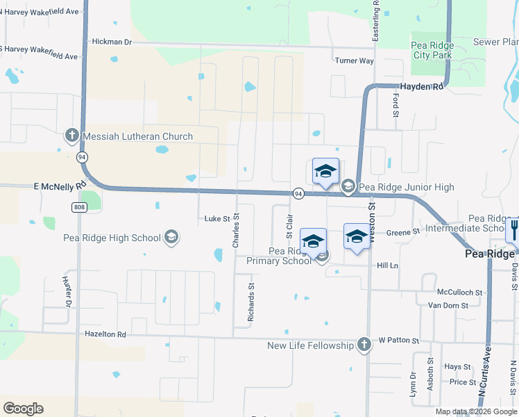 map of restaurants, bars, coffee shops, grocery stores, and more near 1622 Hutchinson Street in Pea Ridge