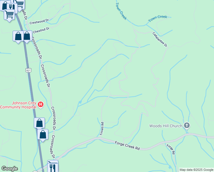 map of restaurants, bars, coffee shops, grocery stores, and more near 121 Mohawk Court in Mountain City