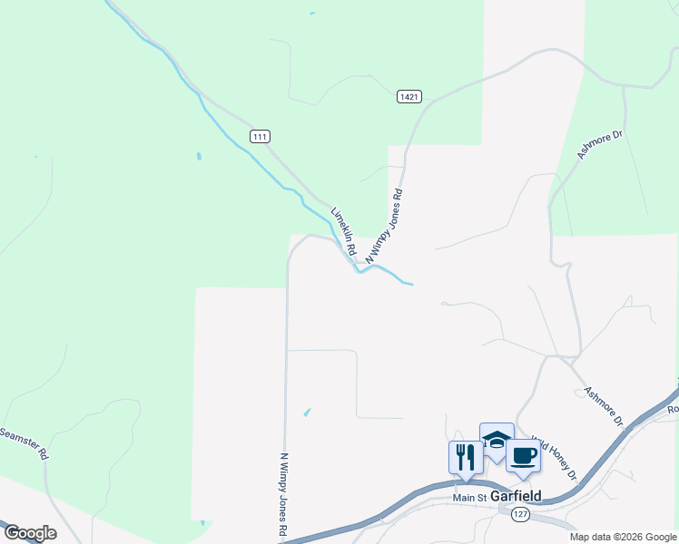 map of restaurants, bars, coffee shops, grocery stores, and more near 15360 North Wimpy Jones Road in Garfield