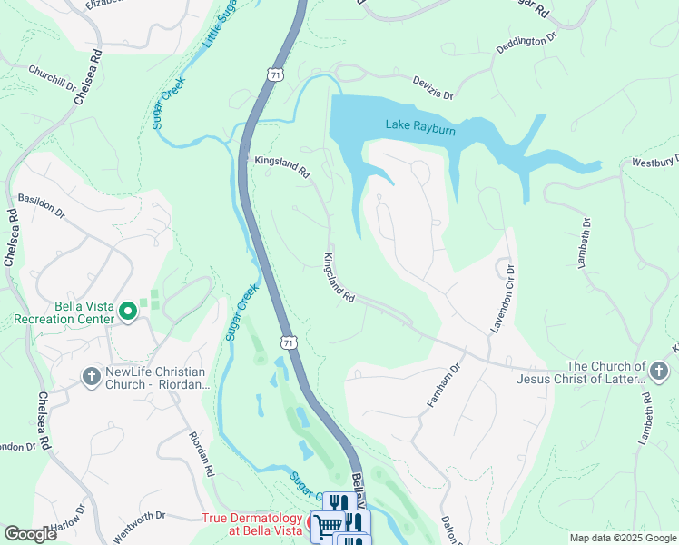 map of restaurants, bars, coffee shops, grocery stores, and more near 11 North Cerney Lane in Bella Vista