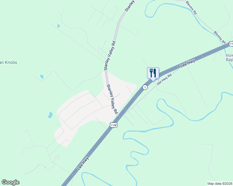 map of restaurants, bars, coffee shops, grocery stores, and more near 136 Stanley Valley Road in Rogersville