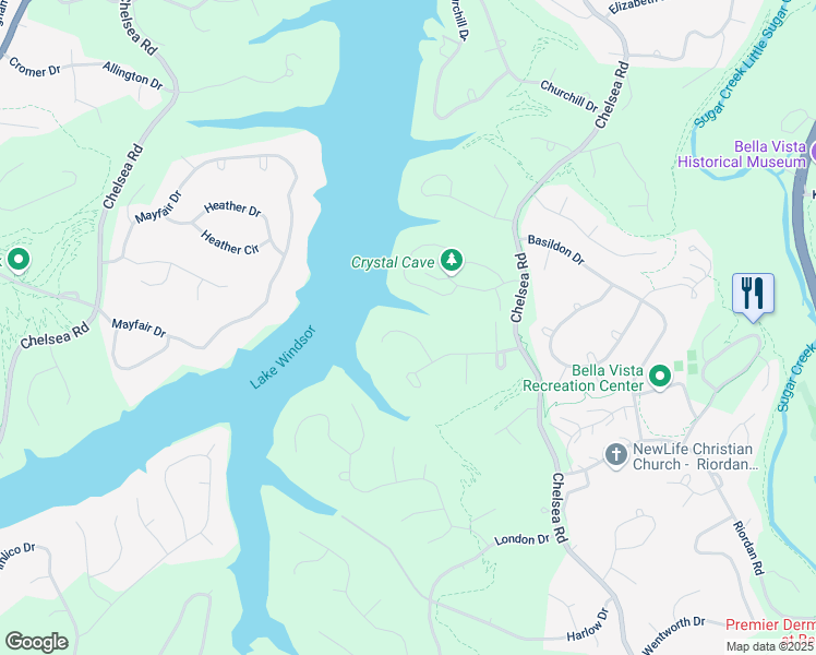 map of restaurants, bars, coffee shops, grocery stores, and more near 11 Aldridge Lane in Bella Vista