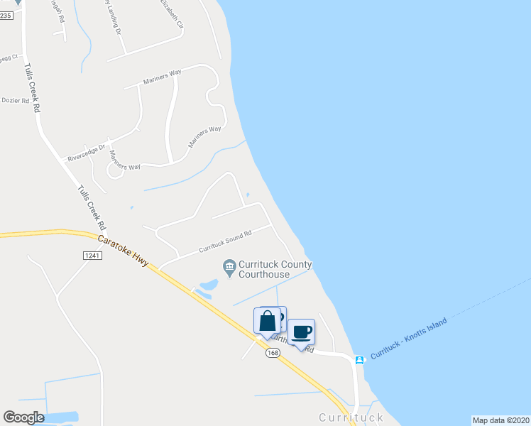 map of restaurants, bars, coffee shops, grocery stores, and more near 114 Carotauk Drive in Currituck