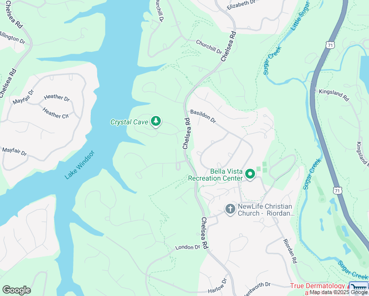 map of restaurants, bars, coffee shops, grocery stores, and more near Chelsea Road in Bella Vista