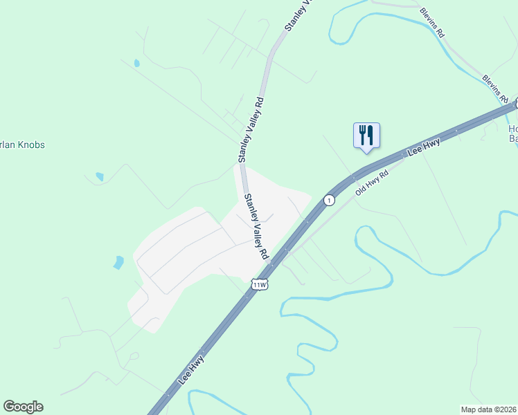 map of restaurants, bars, coffee shops, grocery stores, and more near 136 Stanley Valley Road in Rogersville