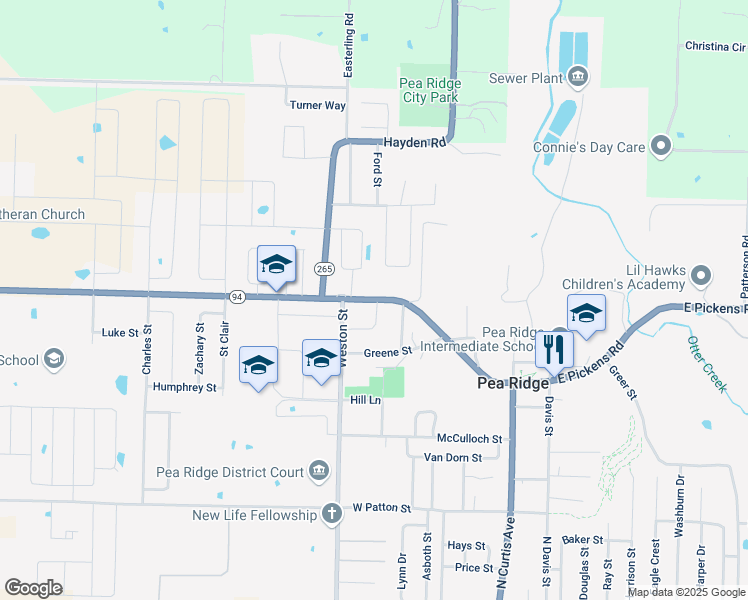 map of restaurants, bars, coffee shops, grocery stores, and more near 1615 Jones Lane in Pea Ridge