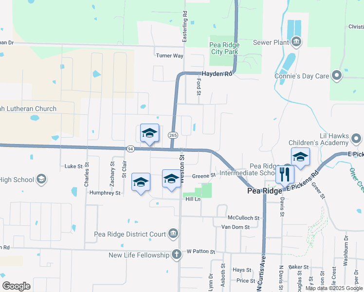 map of restaurants, bars, coffee shops, grocery stores, and more near 590 Pickens Road in Pea Ridge