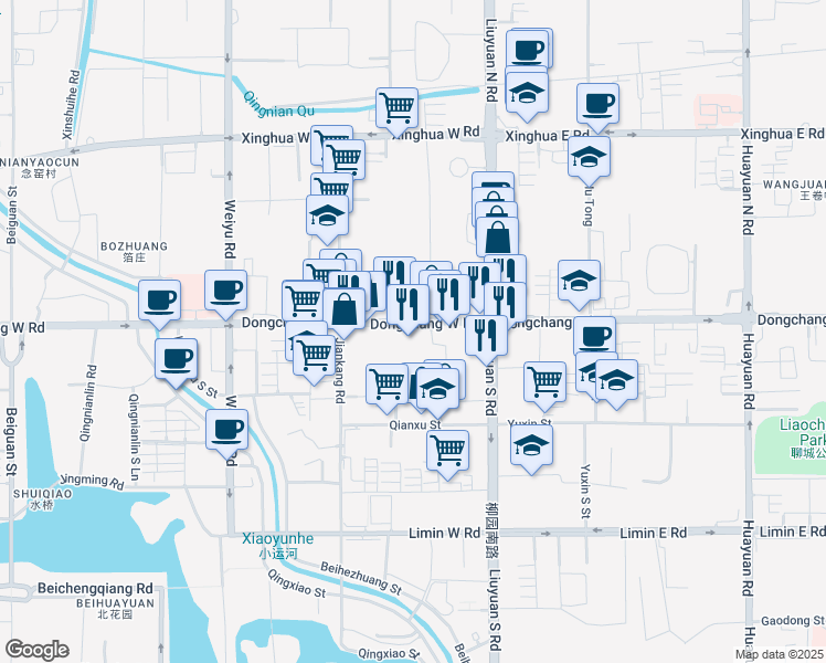 map of restaurants, bars, coffee shops, grocery stores, and more near 12 Dong Chang Xi Lu in Liaocheng Shi