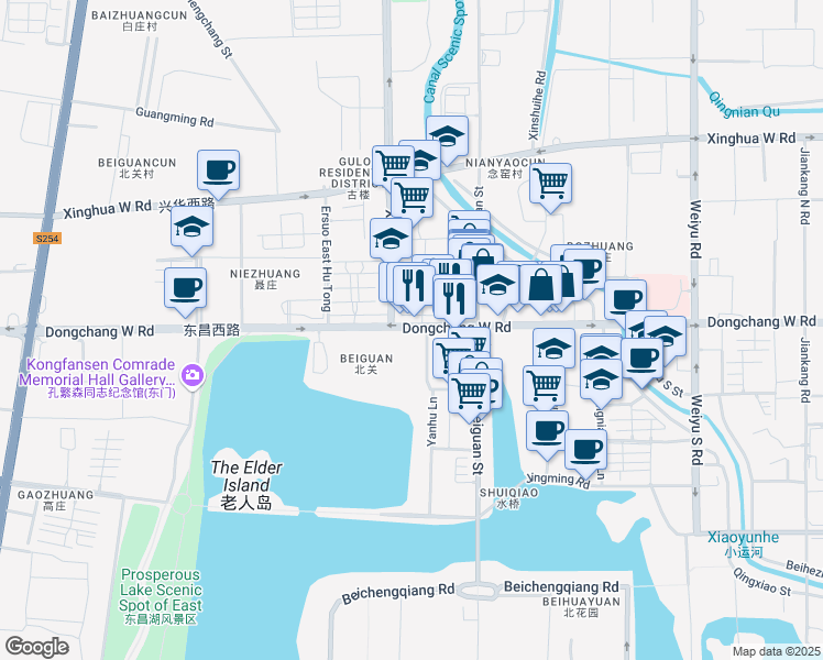 map of restaurants, bars, coffee shops, grocery stores, and more near Dong Chang Xi Lu in Liao Cheng Shi