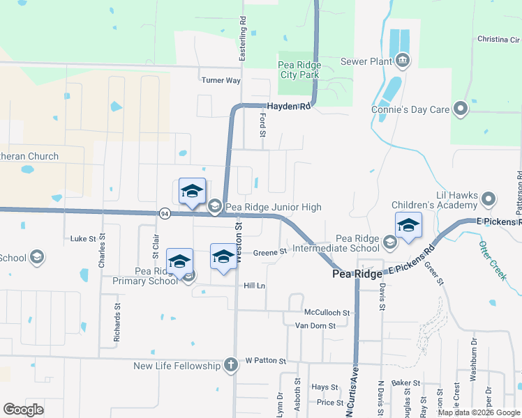 map of restaurants, bars, coffee shops, grocery stores, and more near 2044 Park Circle in Pea Ridge
