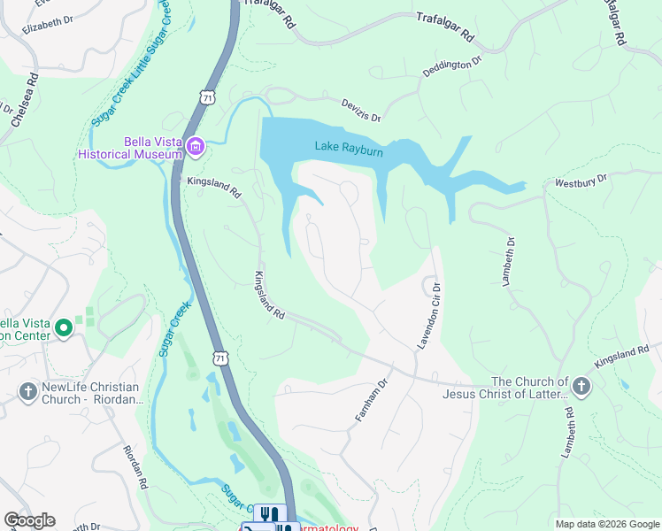 map of restaurants, bars, coffee shops, grocery stores, and more near 36 Tewkesbury Circle Drive in Bella Vista