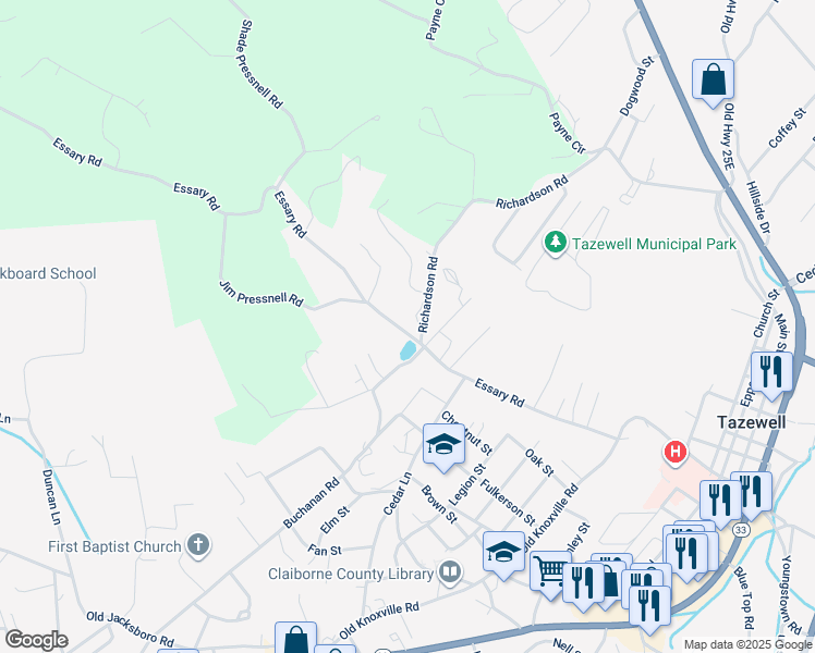 map of restaurants, bars, coffee shops, grocery stores, and more near 614 Essary Road in Tazewell