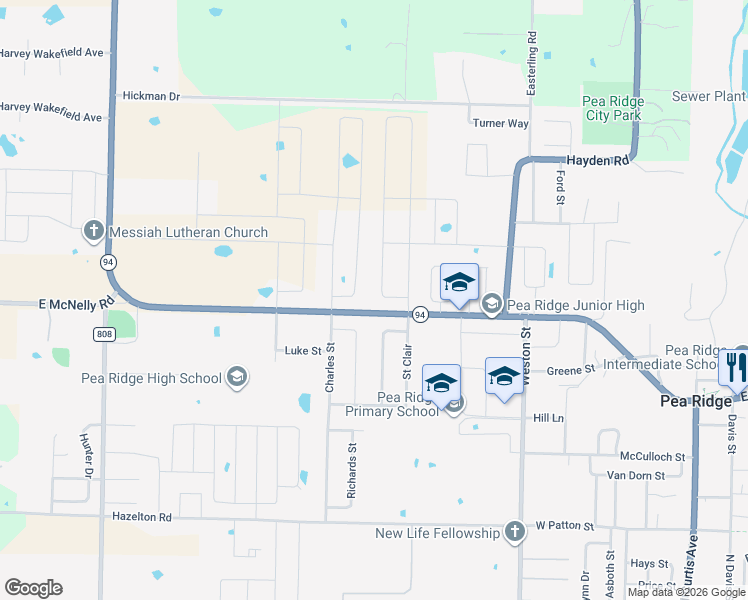 map of restaurants, bars, coffee shops, grocery stores, and more near 1048-1558 Pickens Road in Pea Ridge