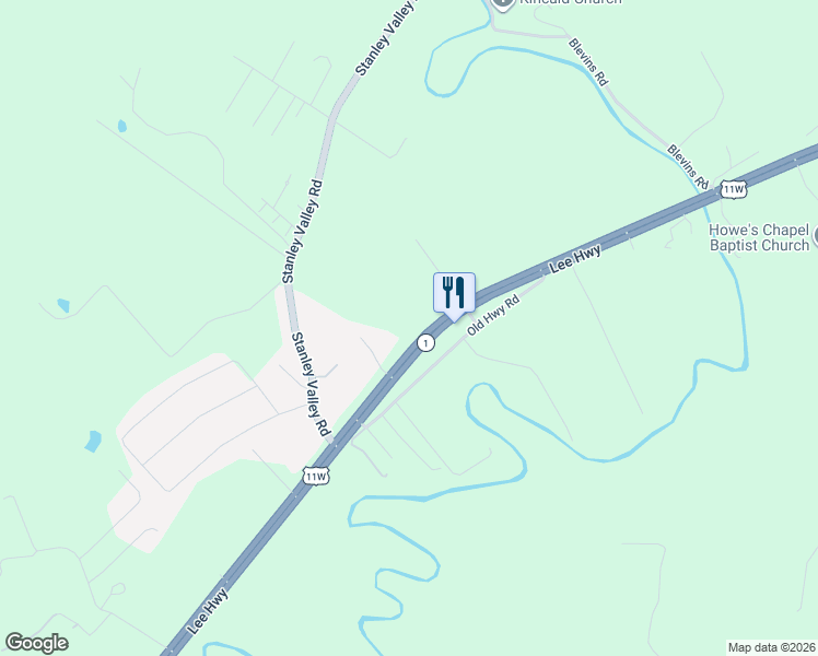 map of restaurants, bars, coffee shops, grocery stores, and more near 5134 Highway 11 West in Kingsport