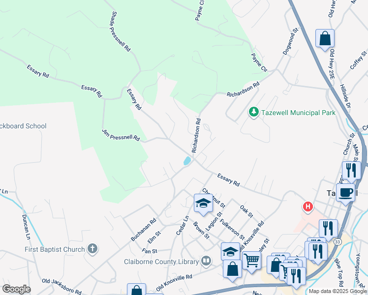 map of restaurants, bars, coffee shops, grocery stores, and more near 614 Essary Road in Tazewell