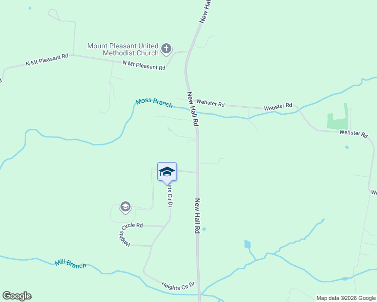 map of restaurants, bars, coffee shops, grocery stores, and more near 3120 New Hall Road in Greenbrier