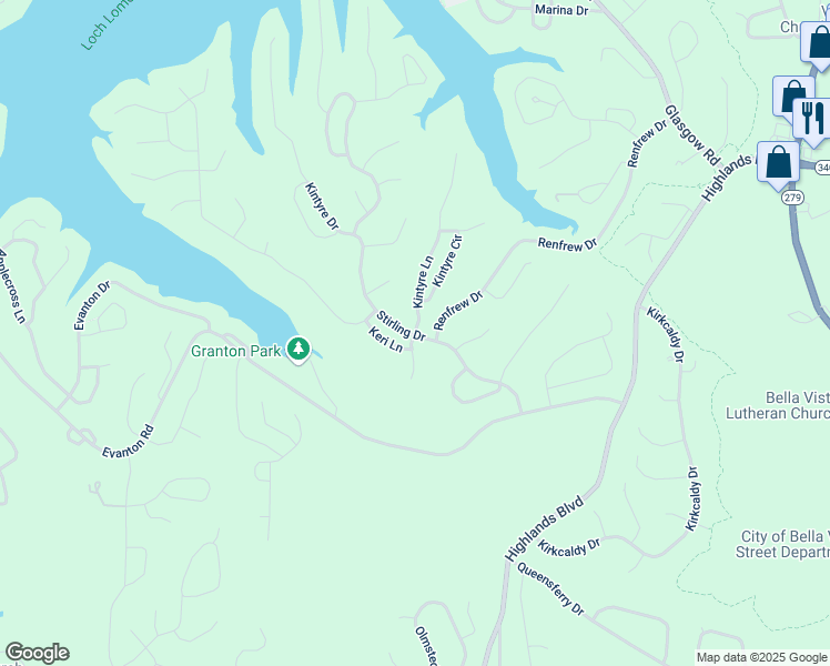 map of restaurants, bars, coffee shops, grocery stores, and more near 1 Kintyre Lane in Bella Vista