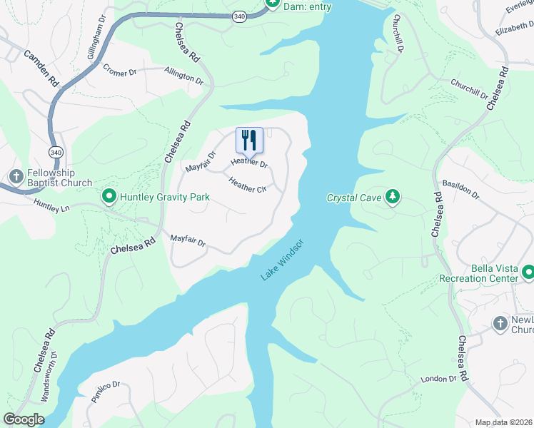 map of restaurants, bars, coffee shops, grocery stores, and more near 80 Mayfair Drive in Bella Vista