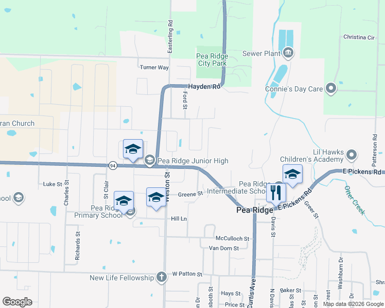 map of restaurants, bars, coffee shops, grocery stores, and more near 2044 Park Cir in Pea Ridge