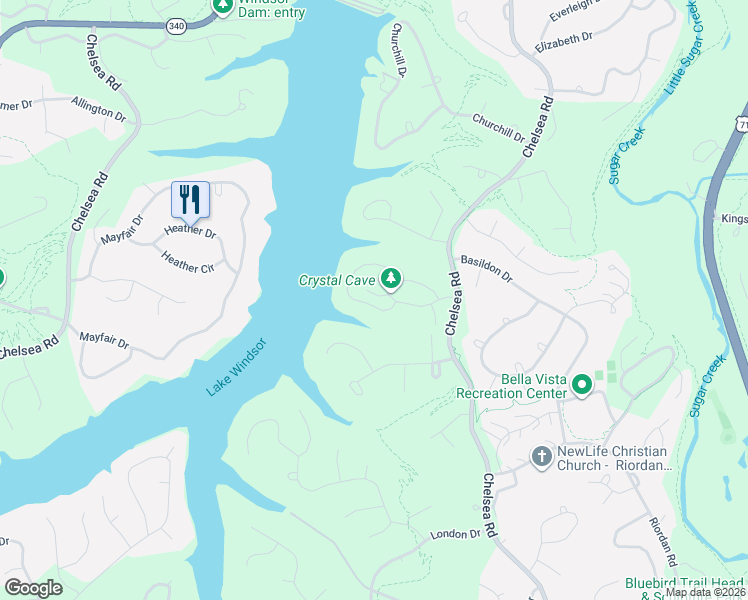 map of restaurants, bars, coffee shops, grocery stores, and more near 1 Connie Lane in Bella Vista