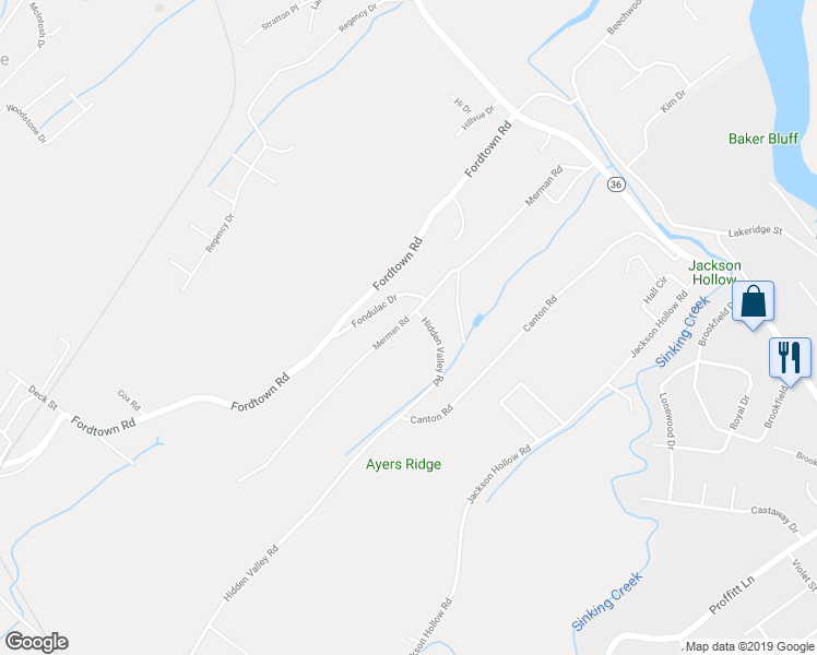 map of restaurants, bars, coffee shops, grocery stores, and more near 302 Hidden Valley Rd in Kingsport