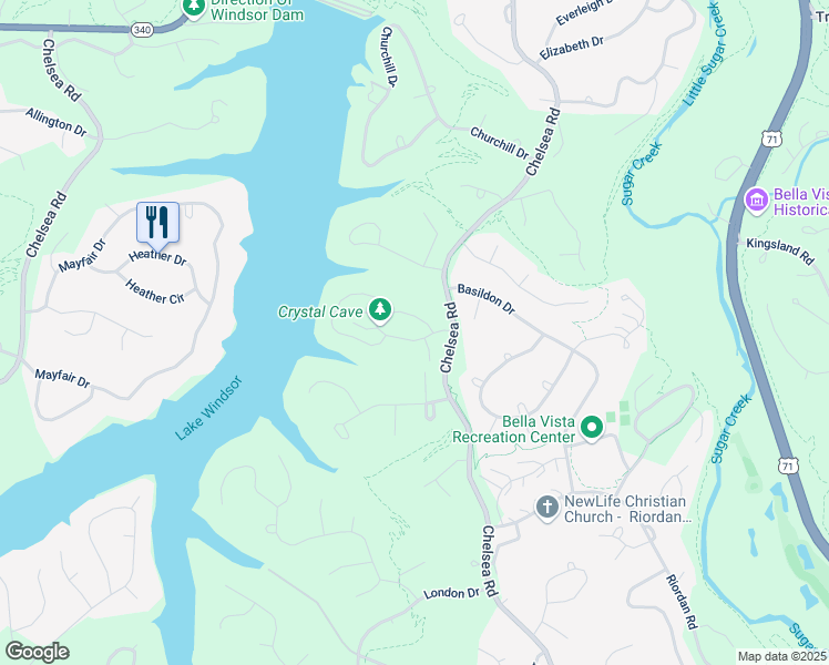 map of restaurants, bars, coffee shops, grocery stores, and more near 2 Estes Drive in Bella Vista