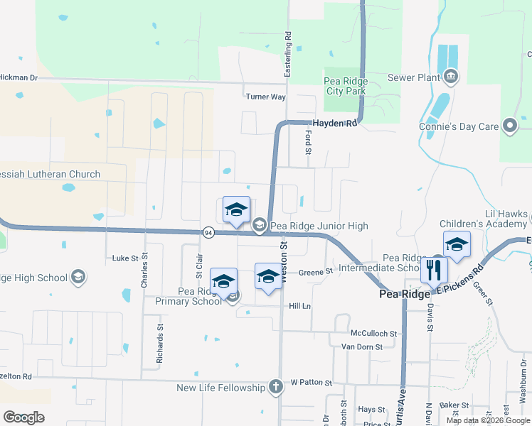 map of restaurants, bars, coffee shops, grocery stores, and more near 1807 Hayden Road in Pea Ridge