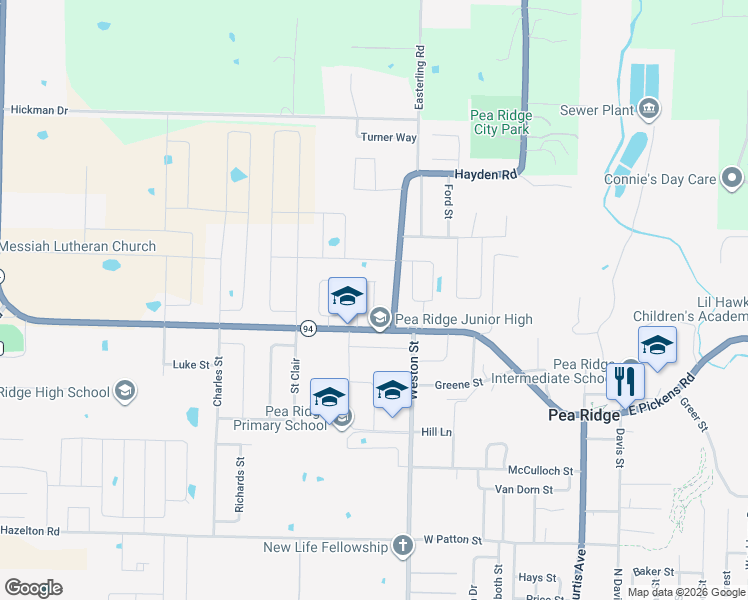 map of restaurants, bars, coffee shops, grocery stores, and more near 1807 Hayden Road in Pea Ridge