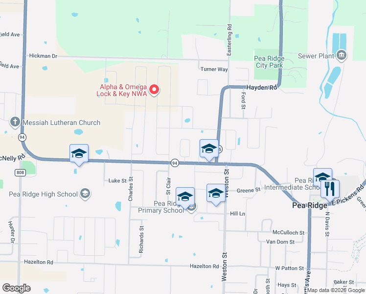 map of restaurants, bars, coffee shops, grocery stores, and more near 772-978 Pickens Road in Pea Ridge