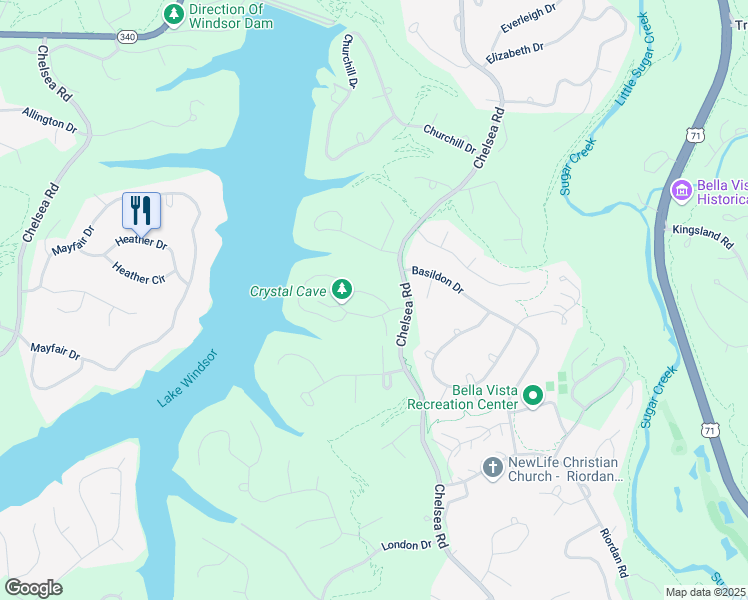 map of restaurants, bars, coffee shops, grocery stores, and more near 2 Estes Drive in Bella Vista