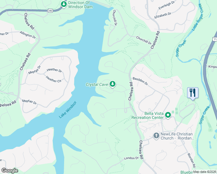 map of restaurants, bars, coffee shops, grocery stores, and more near 1 Connie Lane in Bella Vista