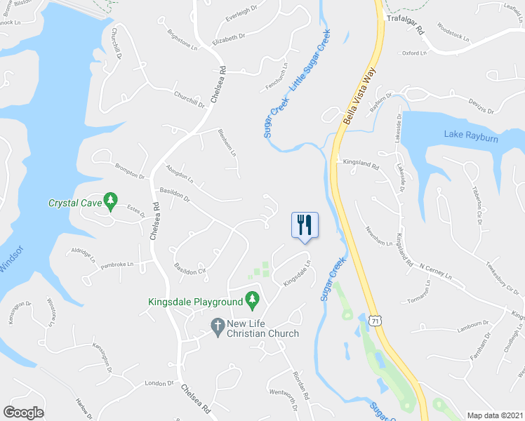 map of restaurants, bars, coffee shops, grocery stores, and more near 8 Chandler Lane in Bella Vista