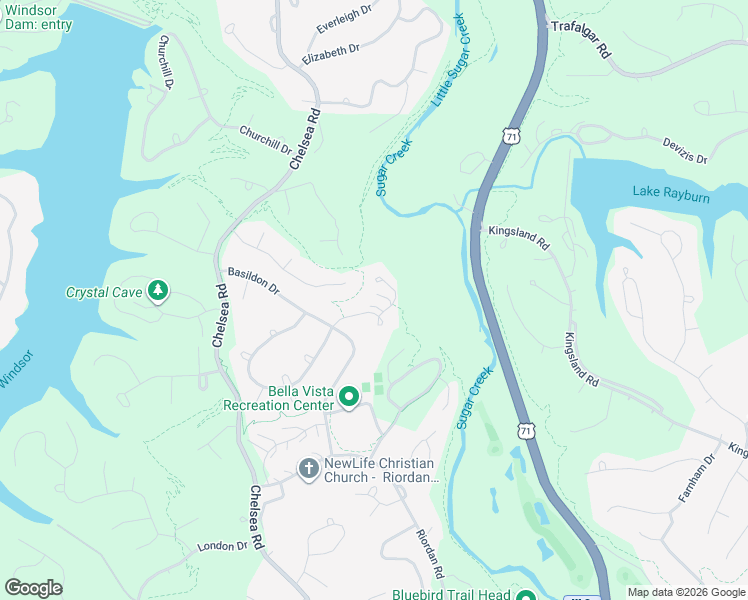 map of restaurants, bars, coffee shops, grocery stores, and more near 6 Whitwick Lane in Bella Vista