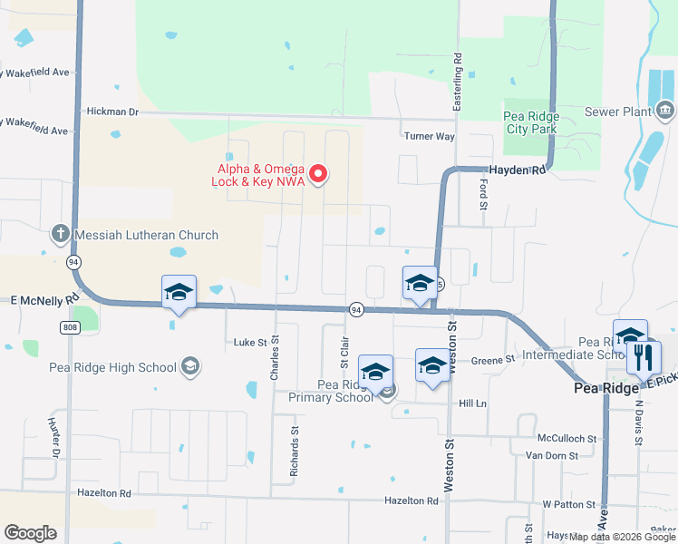map of restaurants, bars, coffee shops, grocery stores, and more near 1048 Pickens Road in Pea Ridge