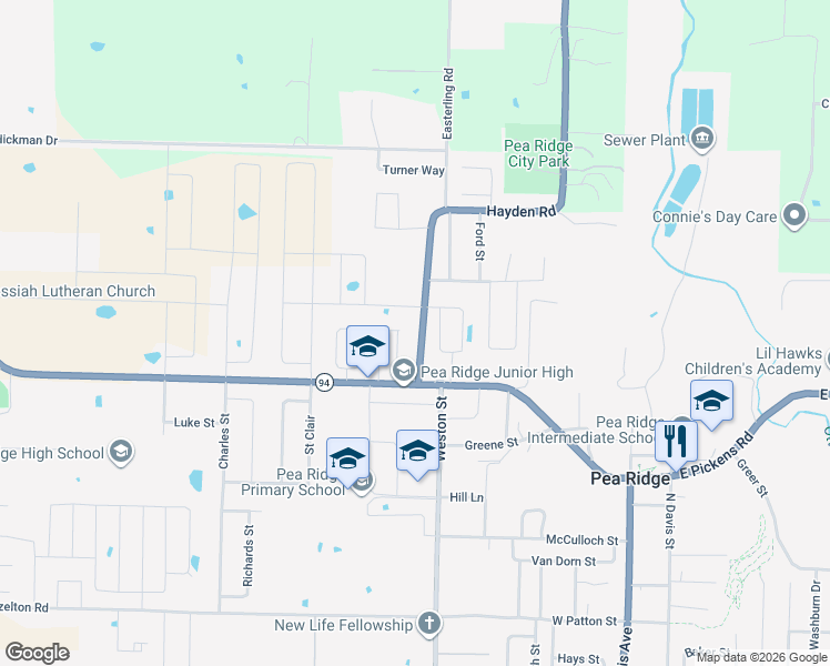 map of restaurants, bars, coffee shops, grocery stores, and more near 1993 Hayden Road in Pea Ridge
