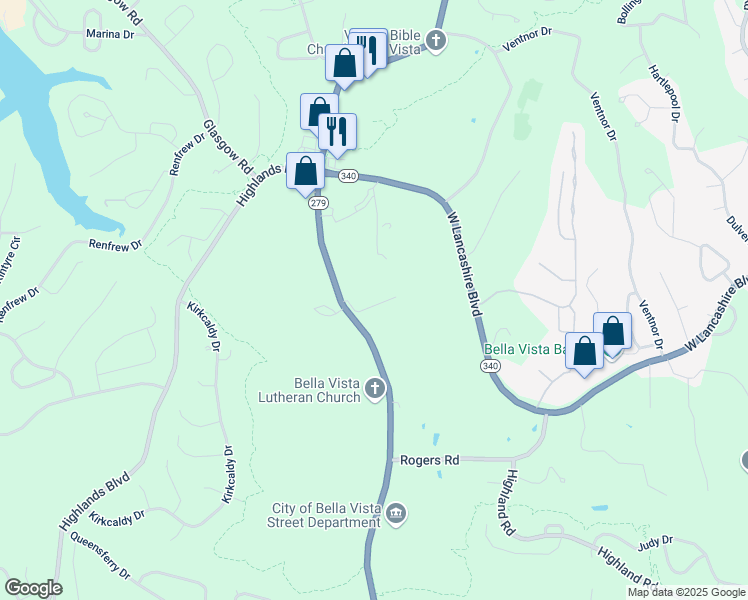 map of restaurants, bars, coffee shops, grocery stores, and more near 1903 Cottage Lane in Bella Vista