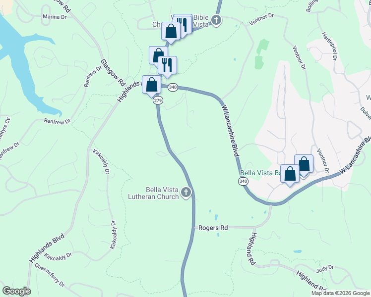 map of restaurants, bars, coffee shops, grocery stores, and more near 1903 Cottage Lane in Bella Vista