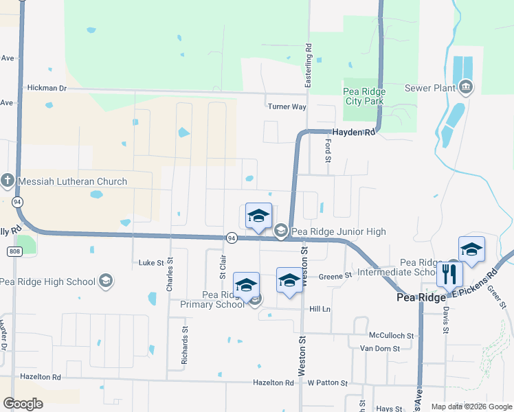 map of restaurants, bars, coffee shops, grocery stores, and more near 1993 Hayden Road in Pea Ridge